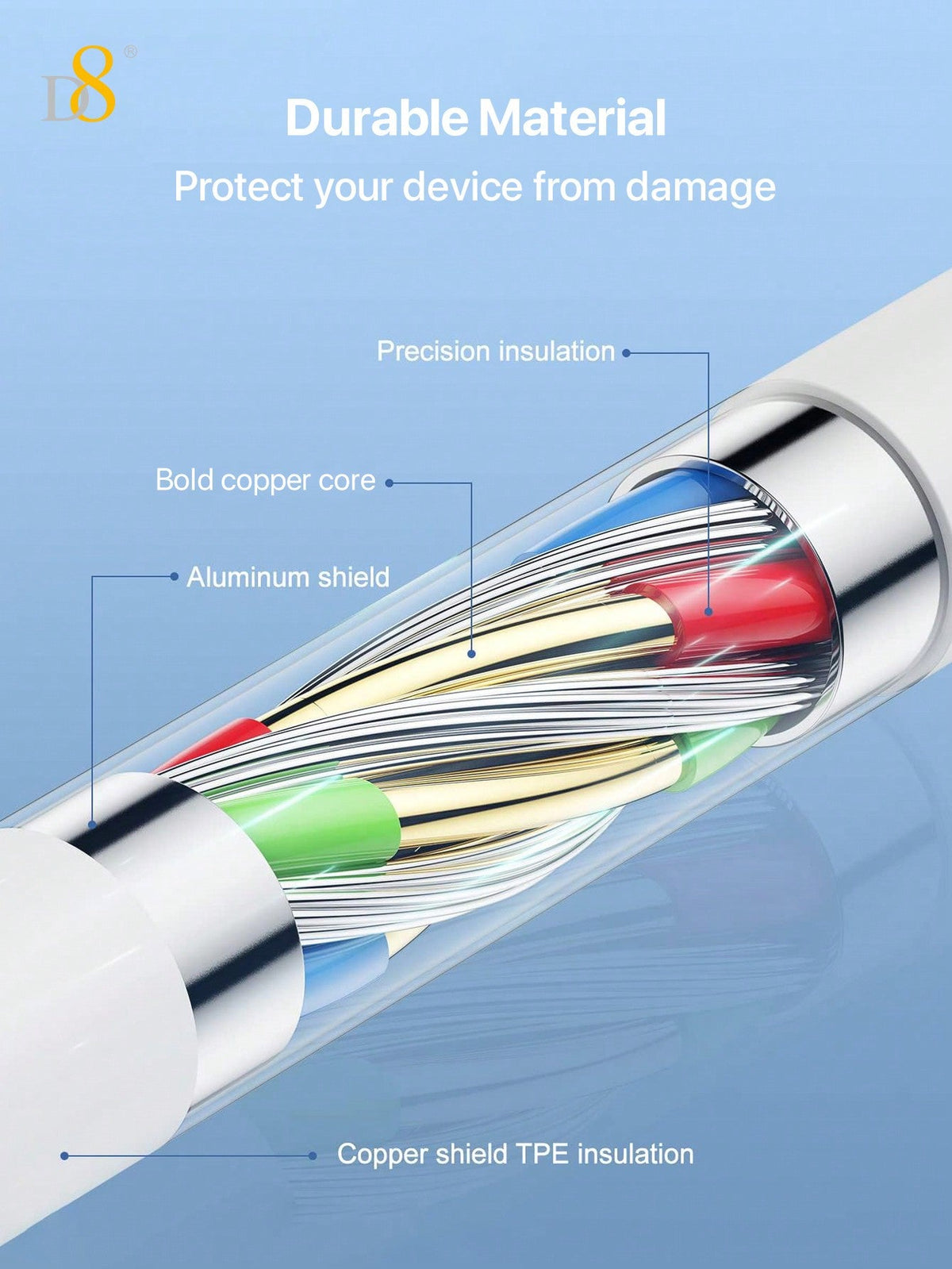 
Durable Dynamic8 0.25m USB-A to Lightning cable, MFi certified fast charging
