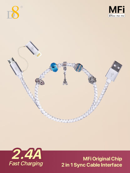 
Fashion-tech Dynamic8 beaded handmade Lightning cable, Apple MFi certified 2-in-1
