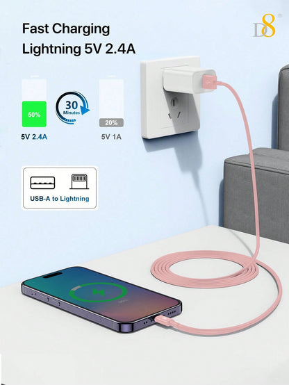 
Dynamic8 USB-A to Lightning cable for iPhone, compact and travel-friendly design
