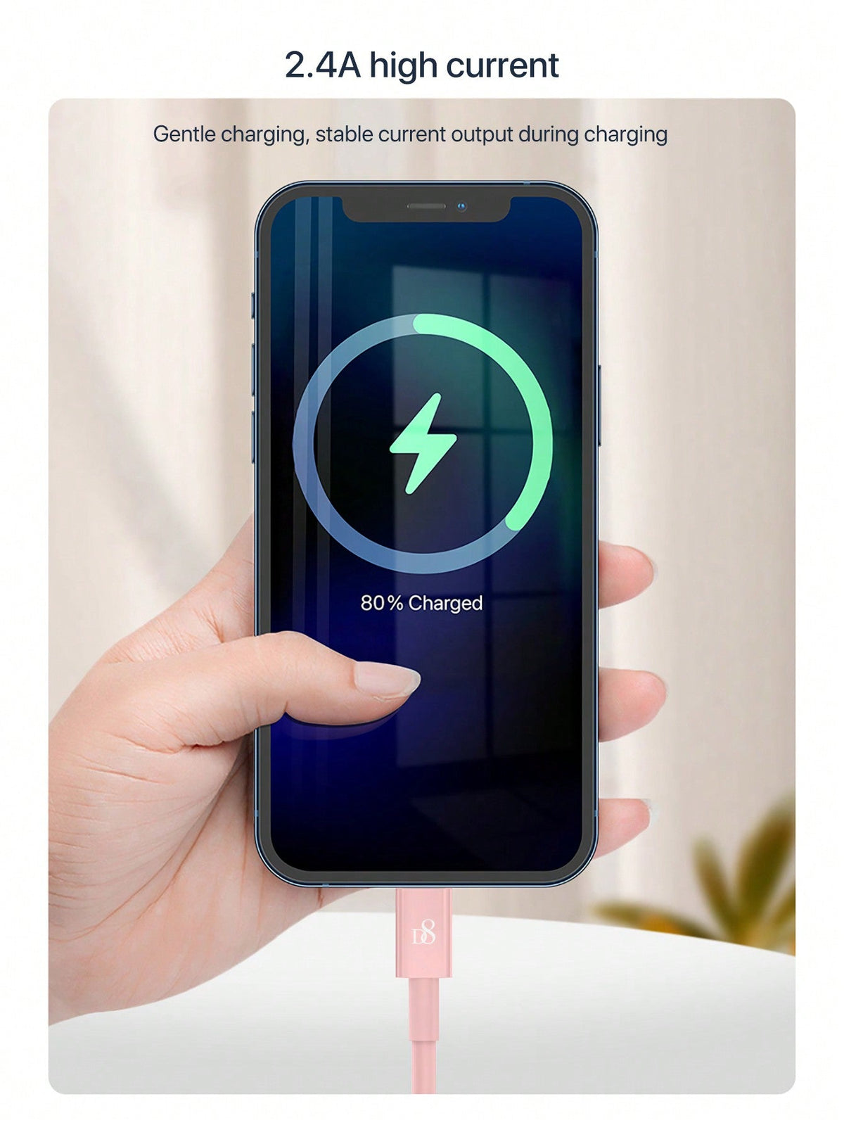
Dynamic8 USB-A to Lightning iPhone charger cable packaging, MFi certified
