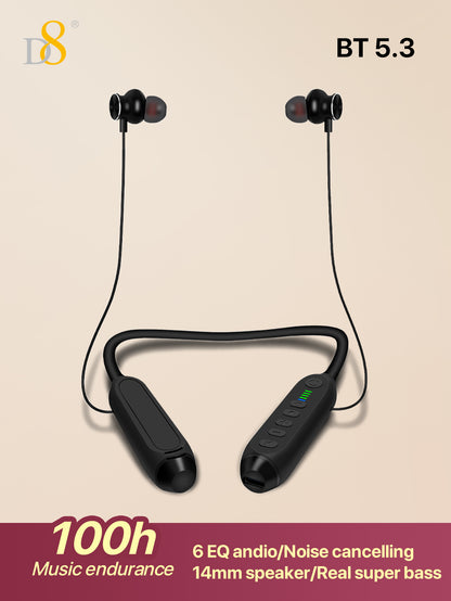 D8 Neckband Wireless Headphones – 100H Bluetooth, Waterproof, Mic