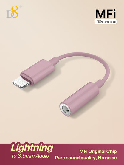 D8 MFi Lightning to 3.5mm Audio Adapter, HiFi DAC Stereo Mic Earphone Dongle