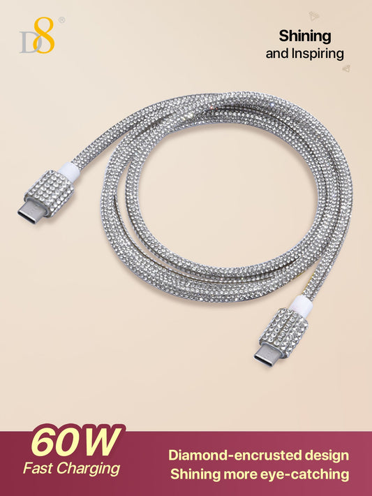 D8 USB-C to USB-C Cable – 60W Fast Charging, Crystal Rhinestone Design for iPhone, Galaxy, Pixel