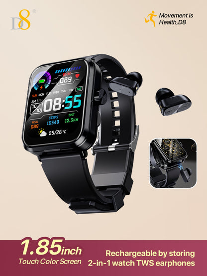D8 Smart Watch + Earbuds – Fitness Tracker, 100+ Sports Modes, Waterproof for iOS & Android